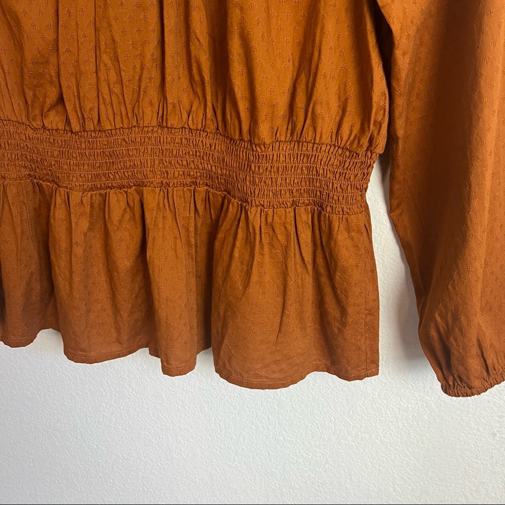 NWT Universal Thread Rust Peplum Linen Bishop 3/4 Sleeve Blouse Top - Picture 10 of 15